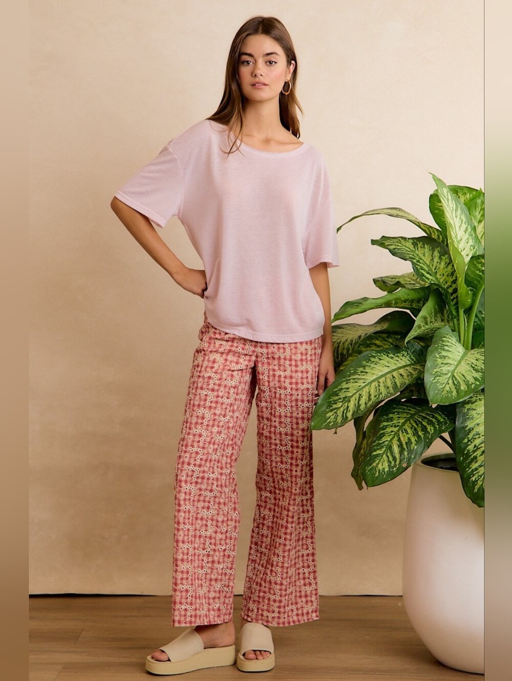 BiBi Solid Jersey Relaxed Fit Short Sleeves Pocket Top- Pale Lavender - Picture 9 of 12